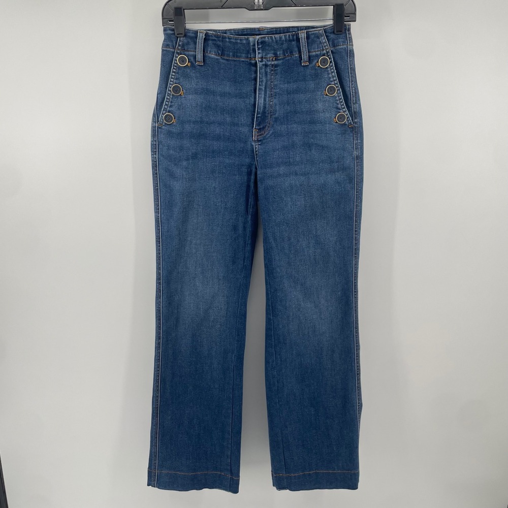 Talbots Wide Leg Jean Womens 2 Blue Sailor Button High Rise Denim Pants